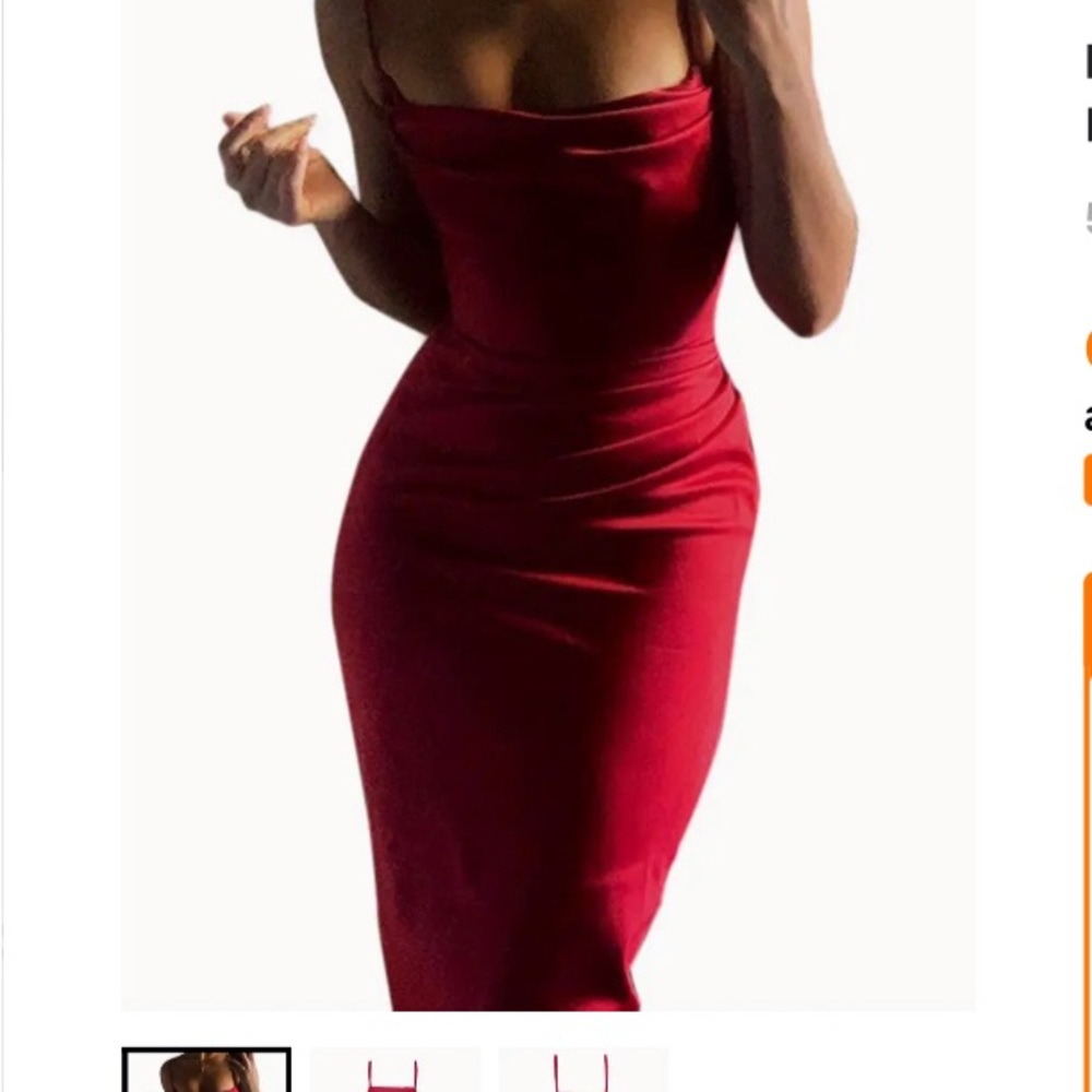 Red ruched spaghetti strapped dress. 
Never worn.